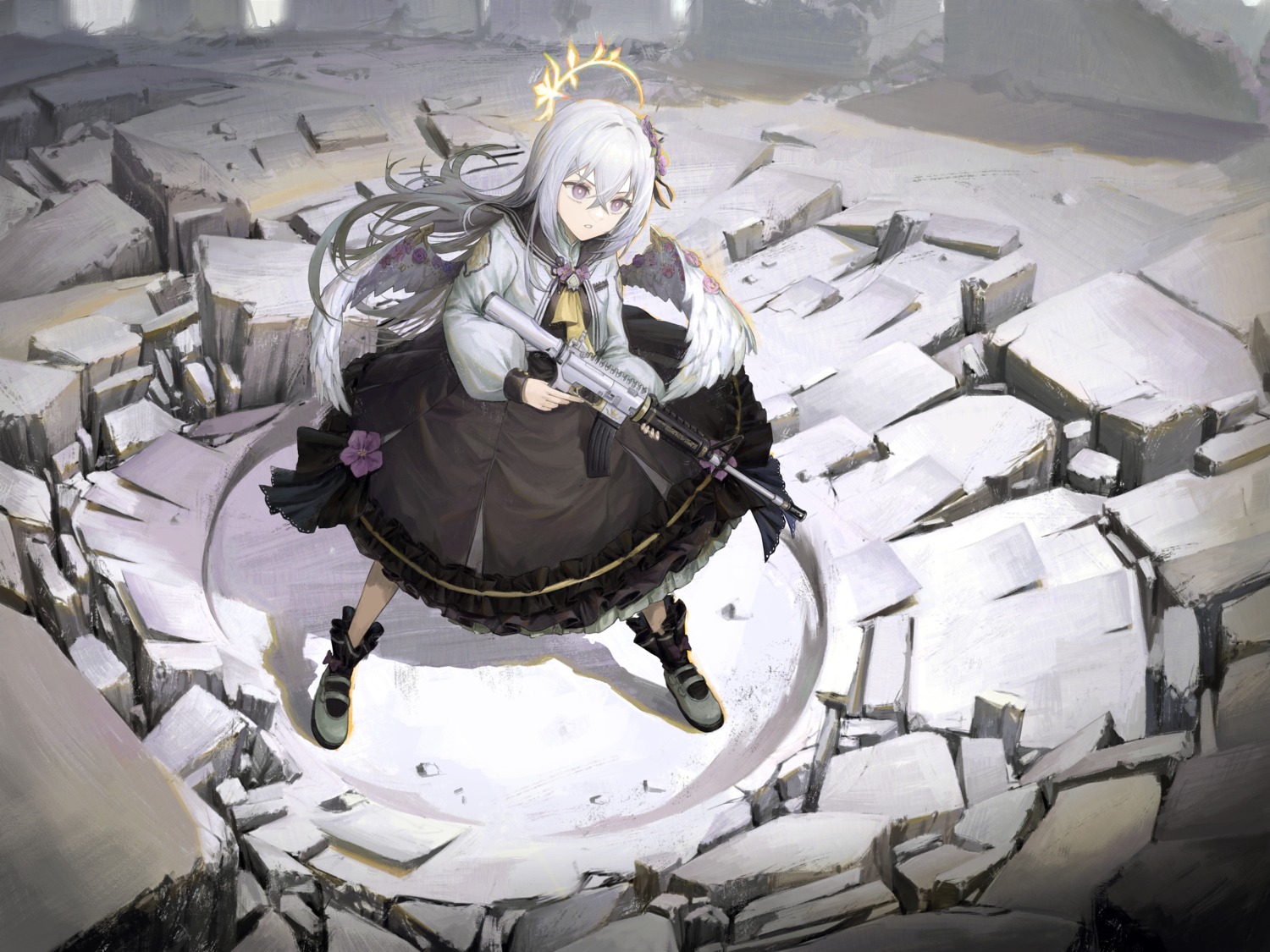 angel, blue_archive, gun, pantyhose, seifuku, shirasu_azusa, subfiction, wings