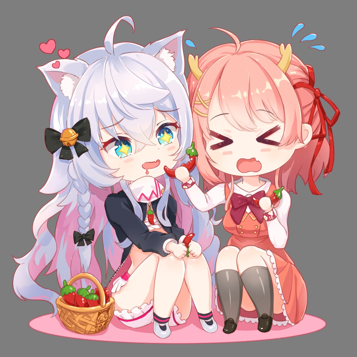 animal_ears, catxuan, dress, horns, nekomimi, transparent_png, yuri
