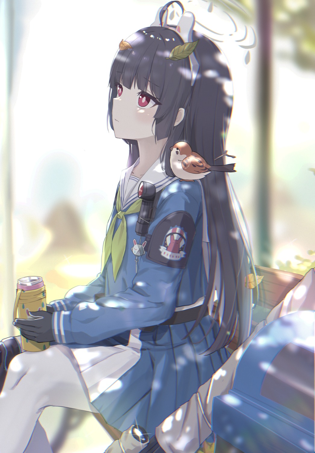 aka_(440626), animal_ears, blue_archive, bunny_ears, gun, halo, kasumizawa_miyu, pantyhose, seifuku