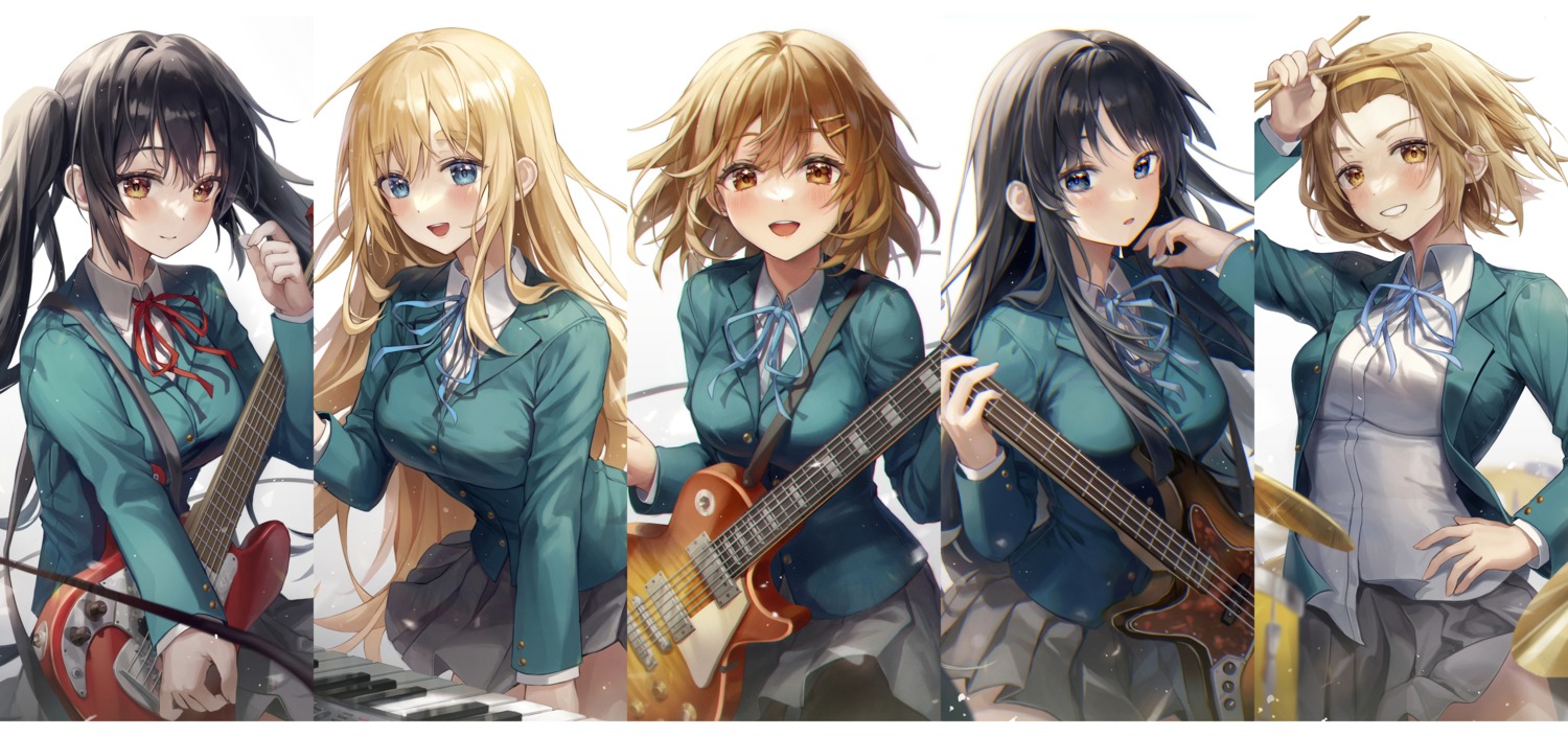 aibek, akiyama_mio, guitar, hirasawa_yui, k-on!, kotobuki_tsumugi, nakano_azusa, pantyhose, seifuku, tainaka_ritsu