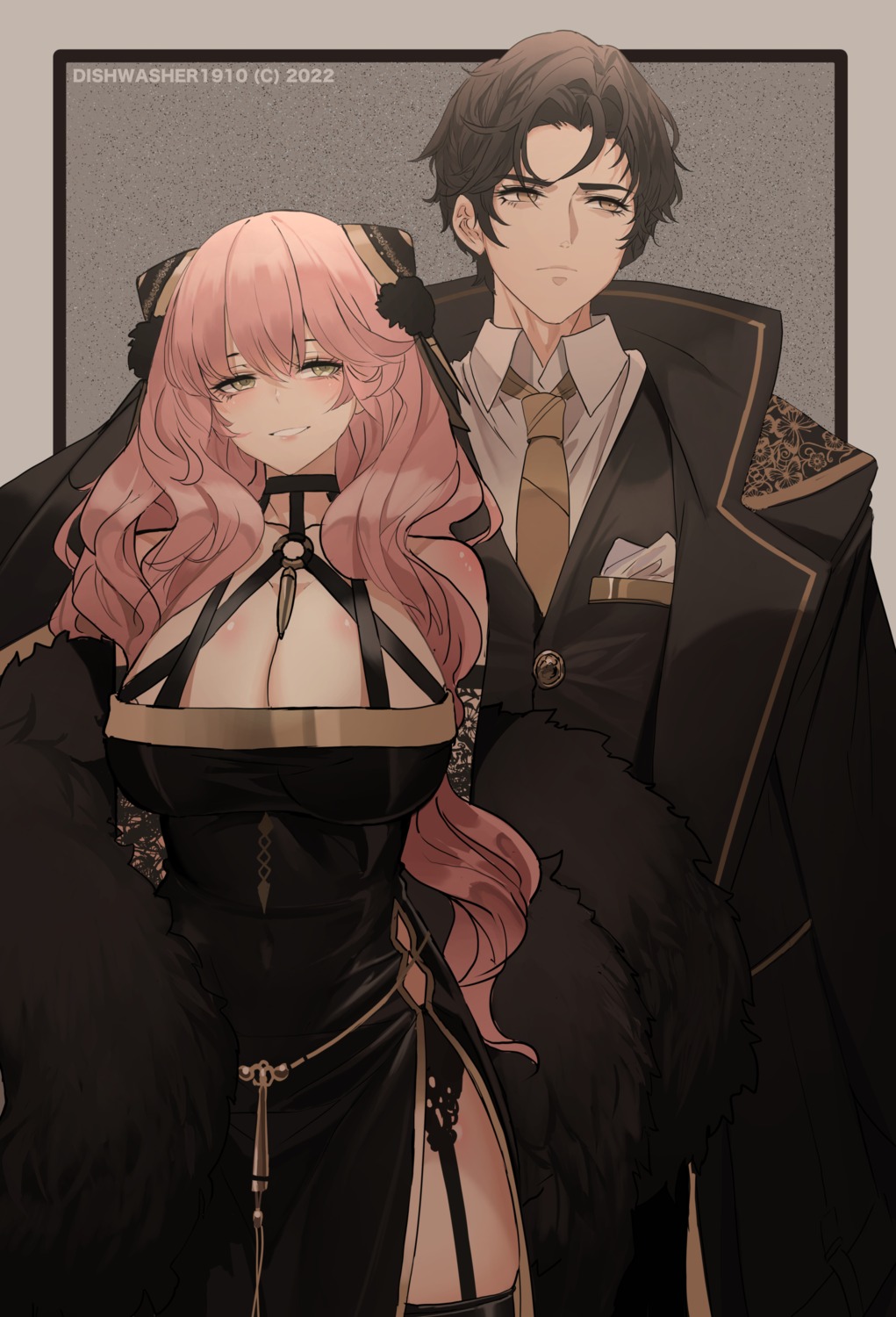 anya_forger, business_suit, cleavage, damian_desmond, dishwasher1910, dress, spy_x_family, stockings, thighhighs