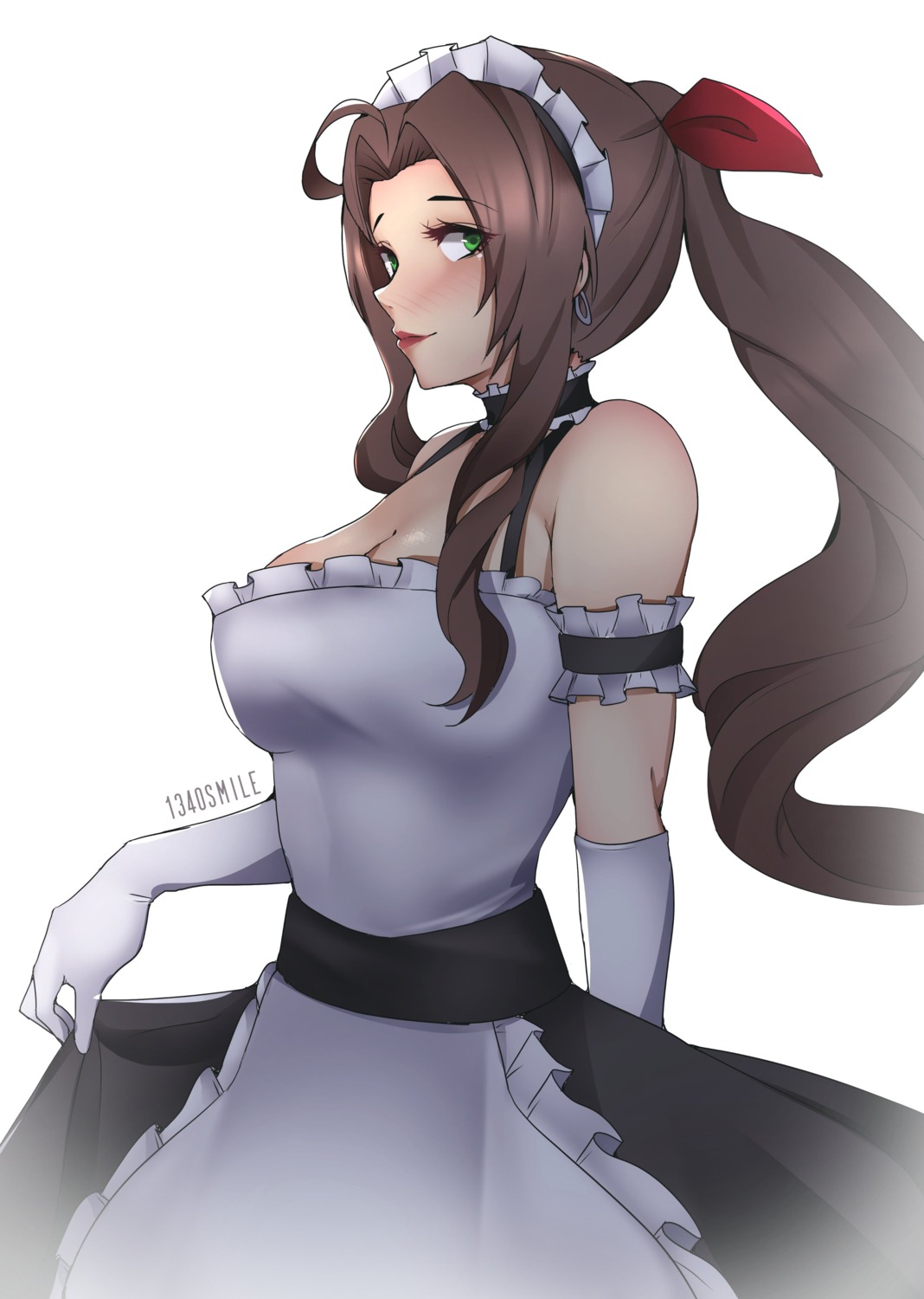 1340smile, aerith_gainsborough, cleavage, final_fantasy, final_fantasy_vii, maid