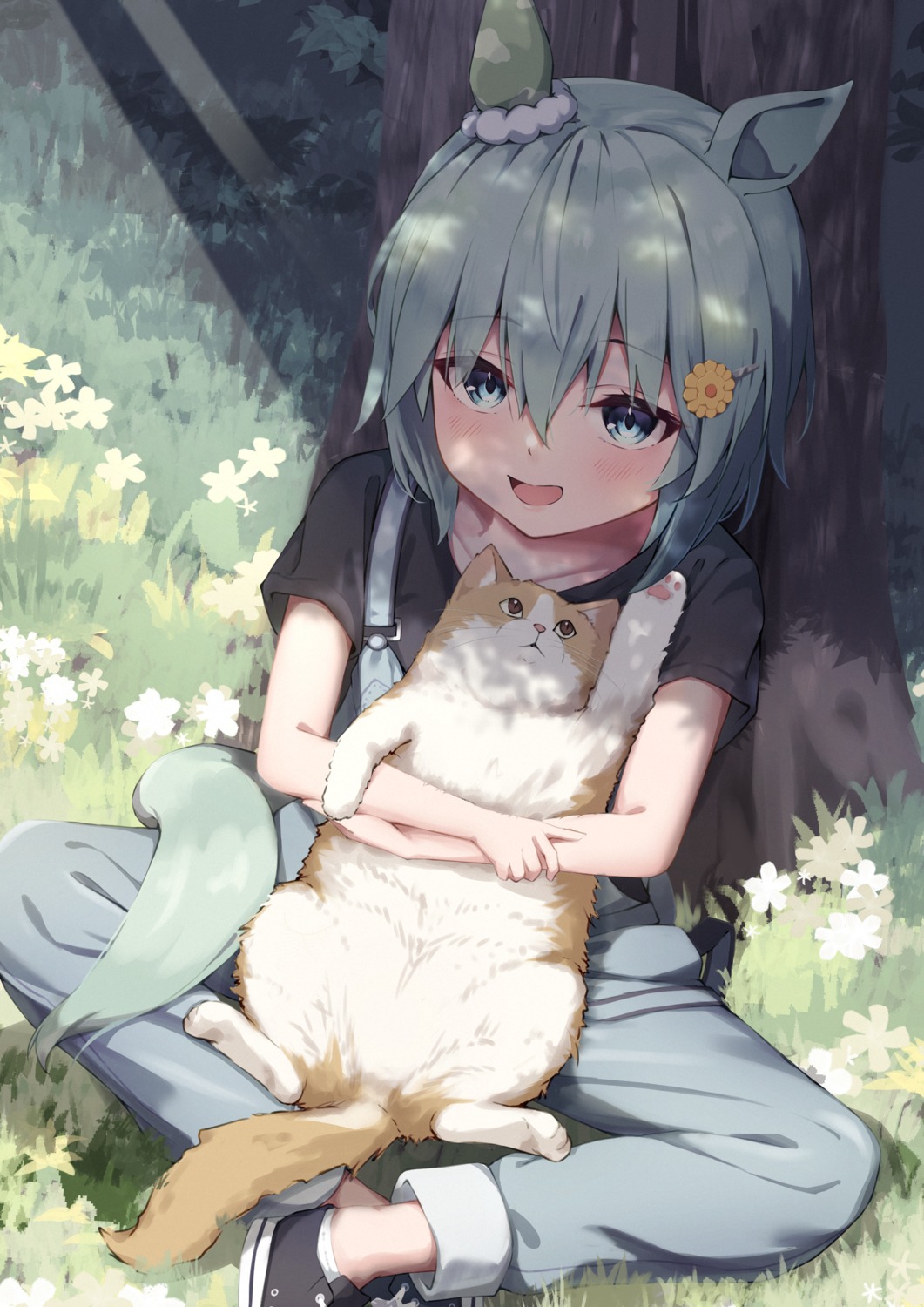animal_ears, neko, overalls, seiun_sky_(umamusume), tail, taitan, uma_musume_pretty_derby