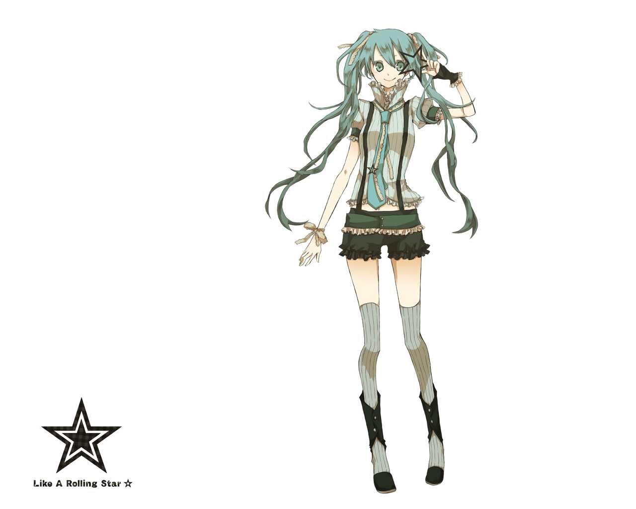 buzz, hatsune_miku, like_a_rolling_star_(vocaloid), thighhighs, vocaloid, wallpaper
