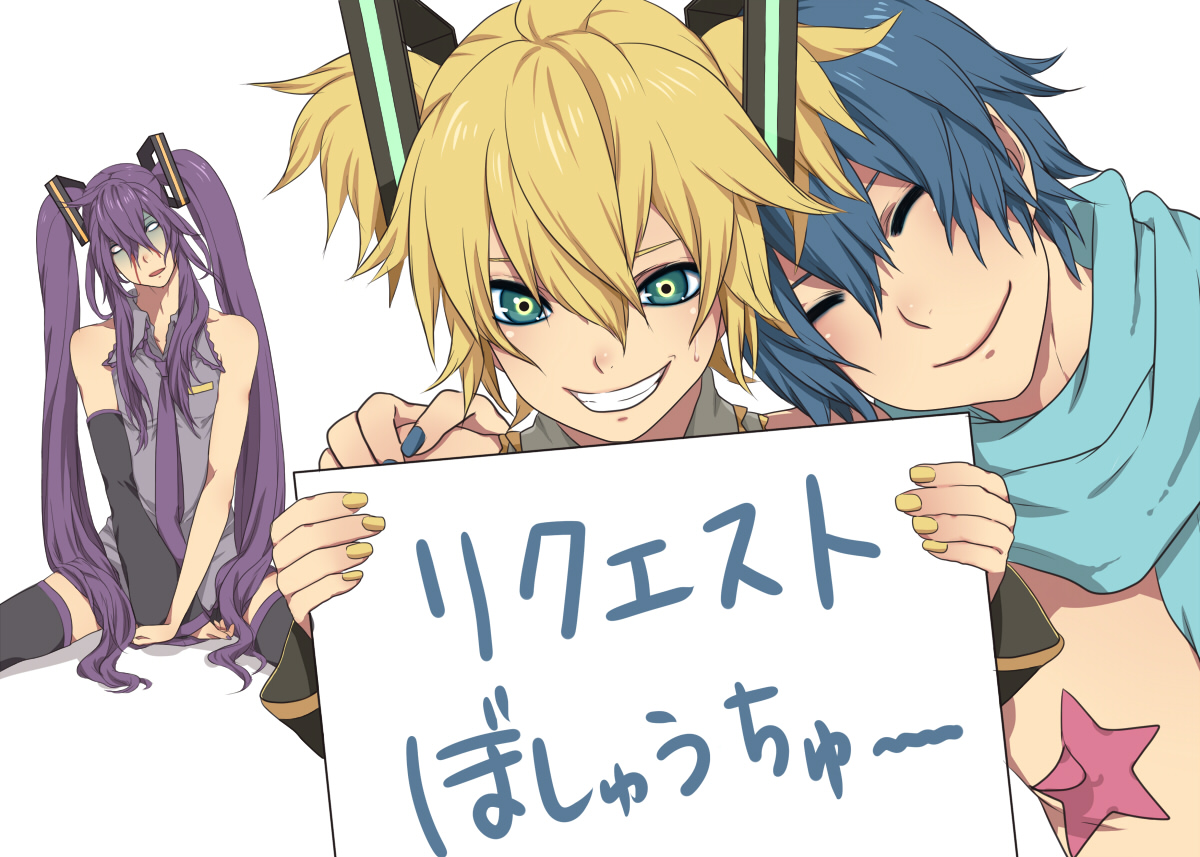 crossdress, kagamine_len, kaito, kamui_gakupo, male, nayu, vocaloid