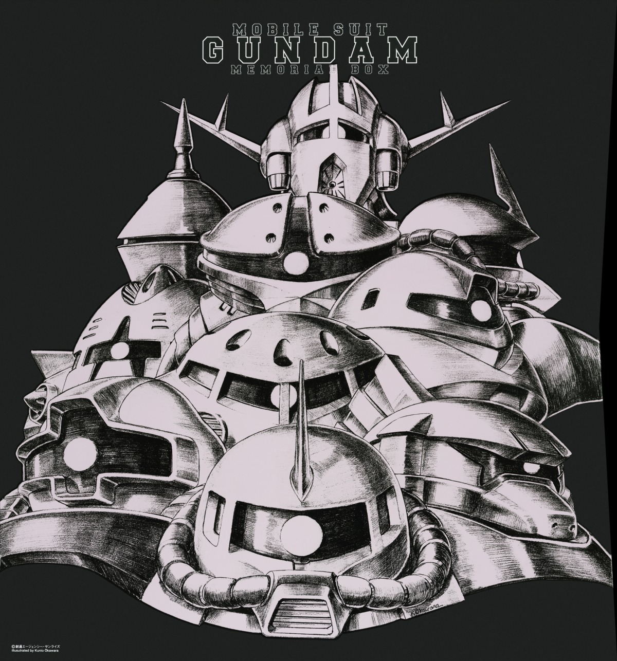 disc_cover, gelgoog, gundam, mobile_suit_gundam, okawara_kunio, sketch, z'gok, zaku
