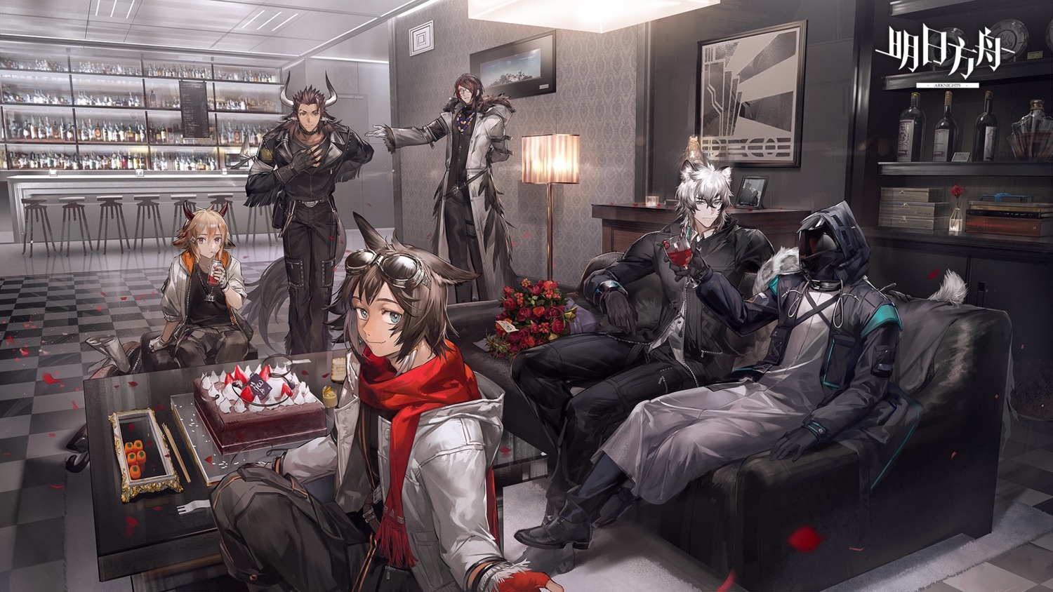 arknights, bison_(arknights), courier_(arknights), doctor_(arknights), gnosis_(arknights), horns, male, matterhorn_(arknights)
