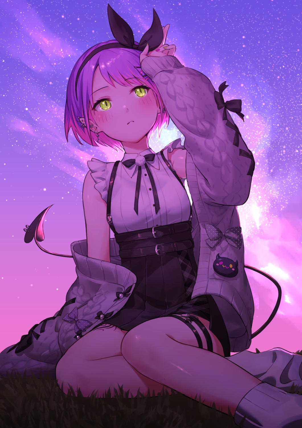 garter, hololive, nemoto_yuuma, sweater, tail, tattoo, tokoyami_towa