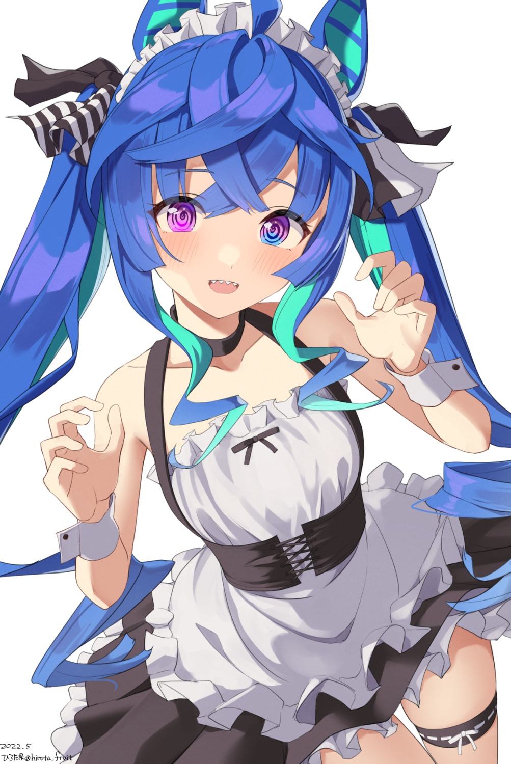 animal_ears, garter, heterochromia, hirota_fruit, maid, twin_turbo_(umamusume), uma_musume_pretty_derby