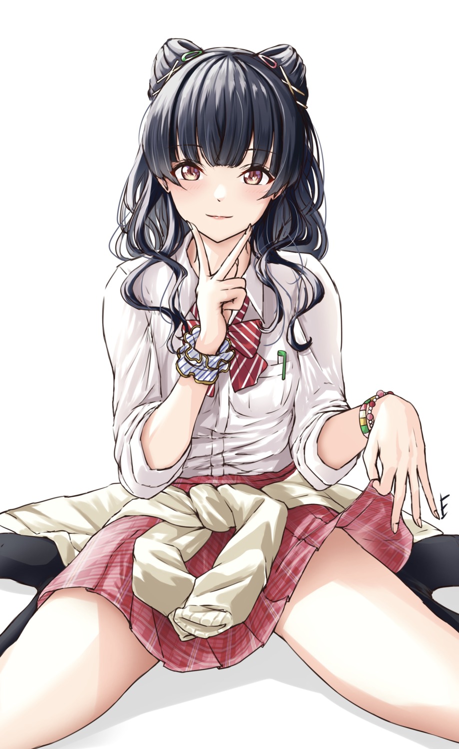 endo_yohane, mayuzumi_fuyuko, seifuku, skirt_lift, sweater, the_idolm@ster, the_idolm@ster_shiny_colors