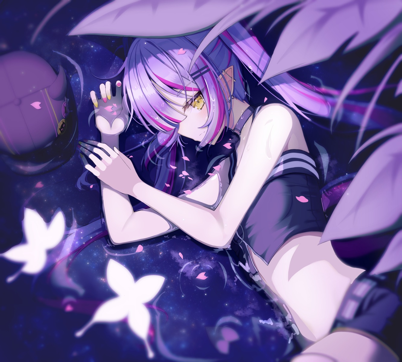 hololive, kaku_(walletbreaker), pointy_ears, tokoyami_towa, wet