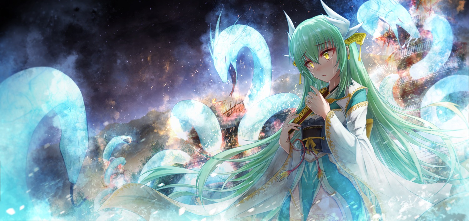 bae.c, fate/grand_order, horns, japanese_clothes, kiyohime_(fate)