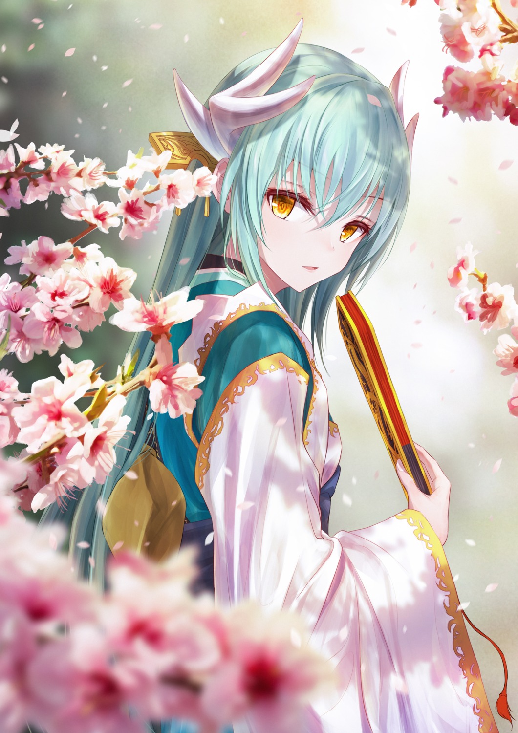 bae.c, fate/grand_order, horns, japanese_clothes, kiyohime_(fate)