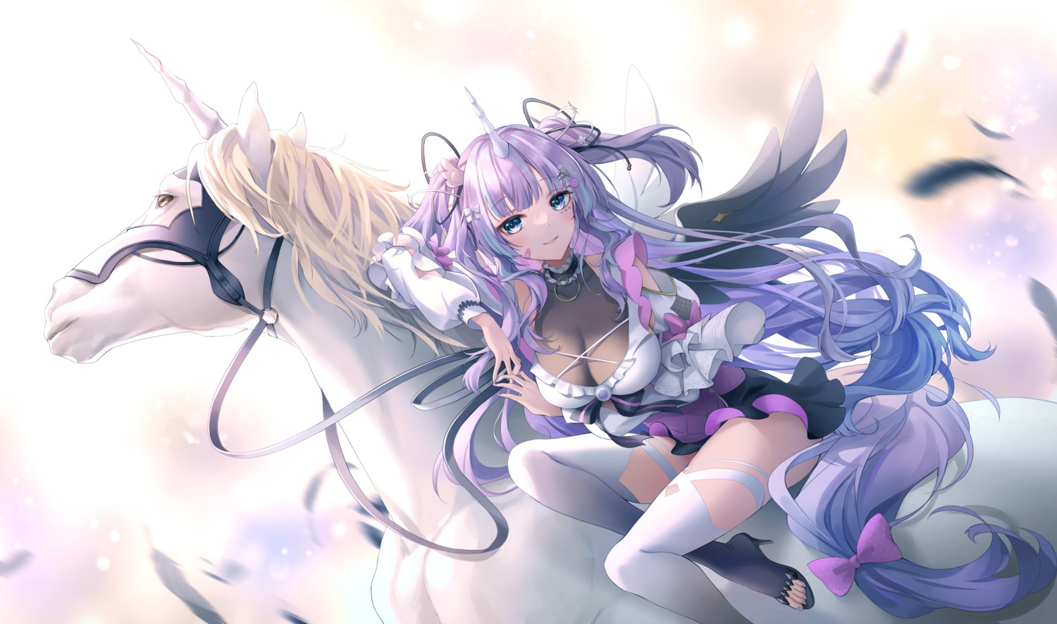 bandaid, chocofox, heels, horns, see_through, thighhighs, wings