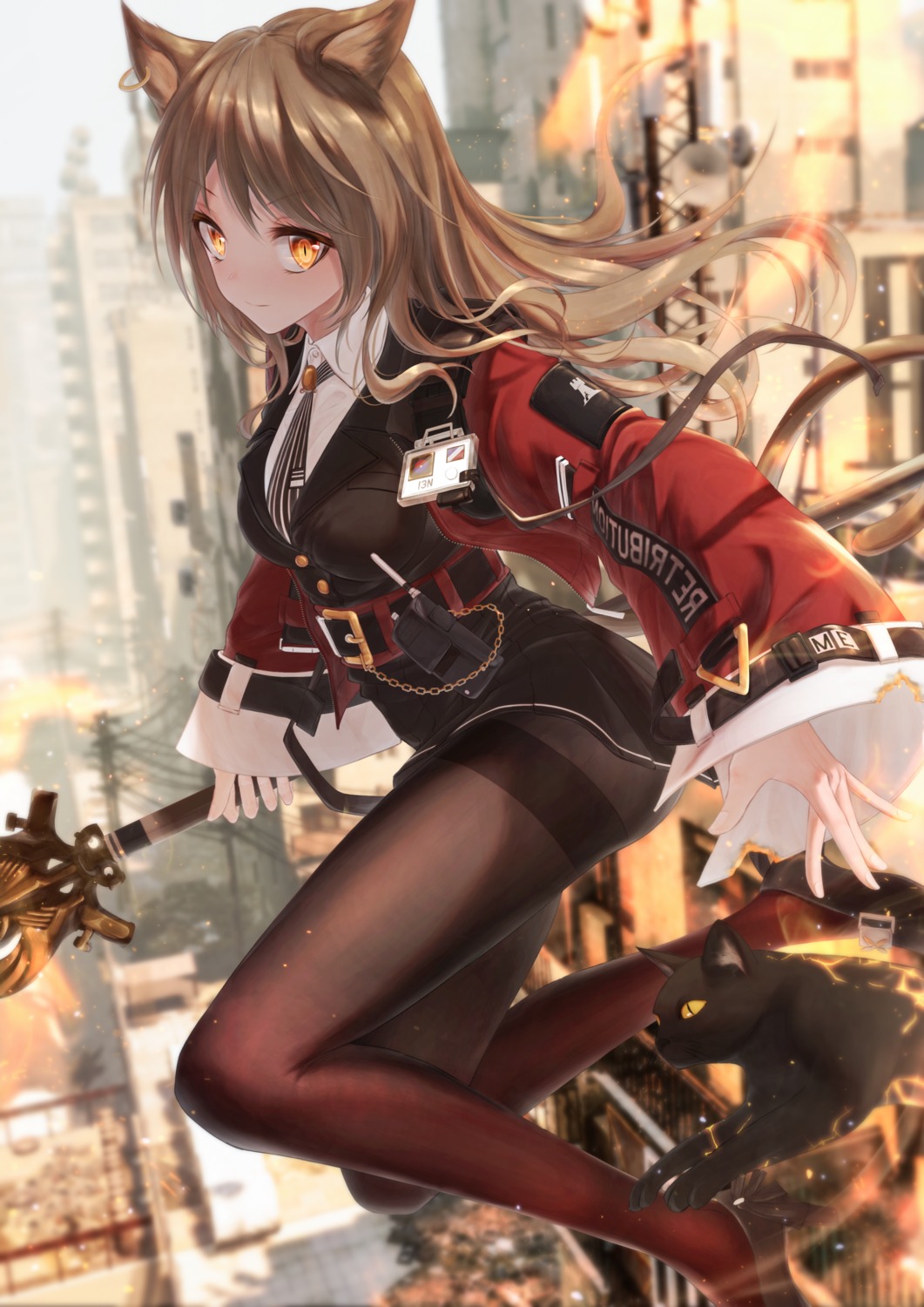 animal_ears, arknights, bae.c, heels, neko, nekomimi, pantyhose, skyfire_(arknights)