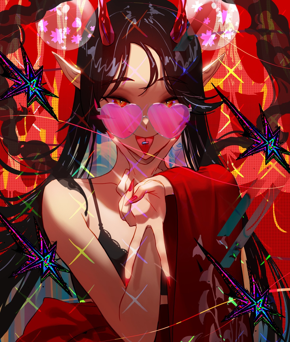 bra, horns, megane, pointy_ears, wonbin_lee