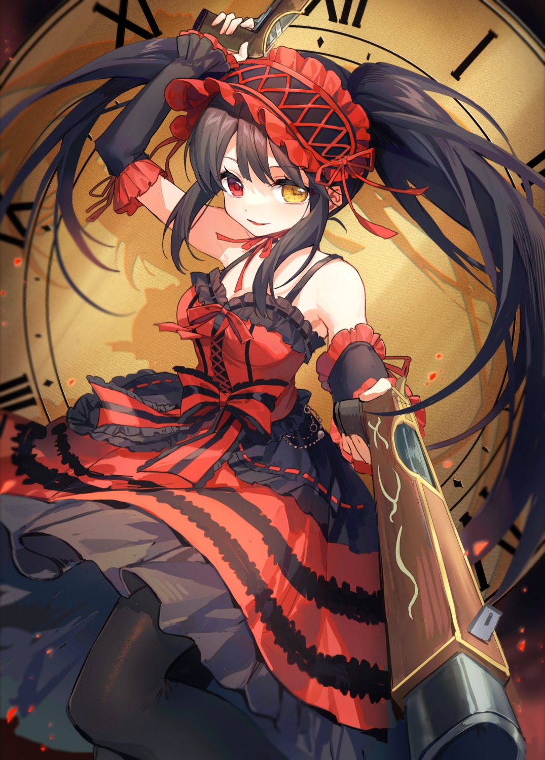 date_a_live, dress, gothic_lolita, gun, heterochromia, lolita_fashion, pantyhose, tokisaki_kurumi