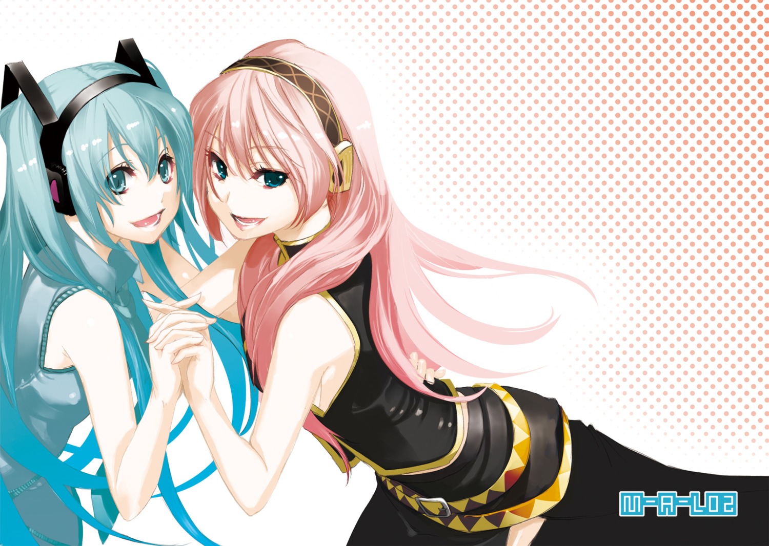 azuma_sawayoshi, hatsune_miku, headphones, megurine_luka, vocaloid