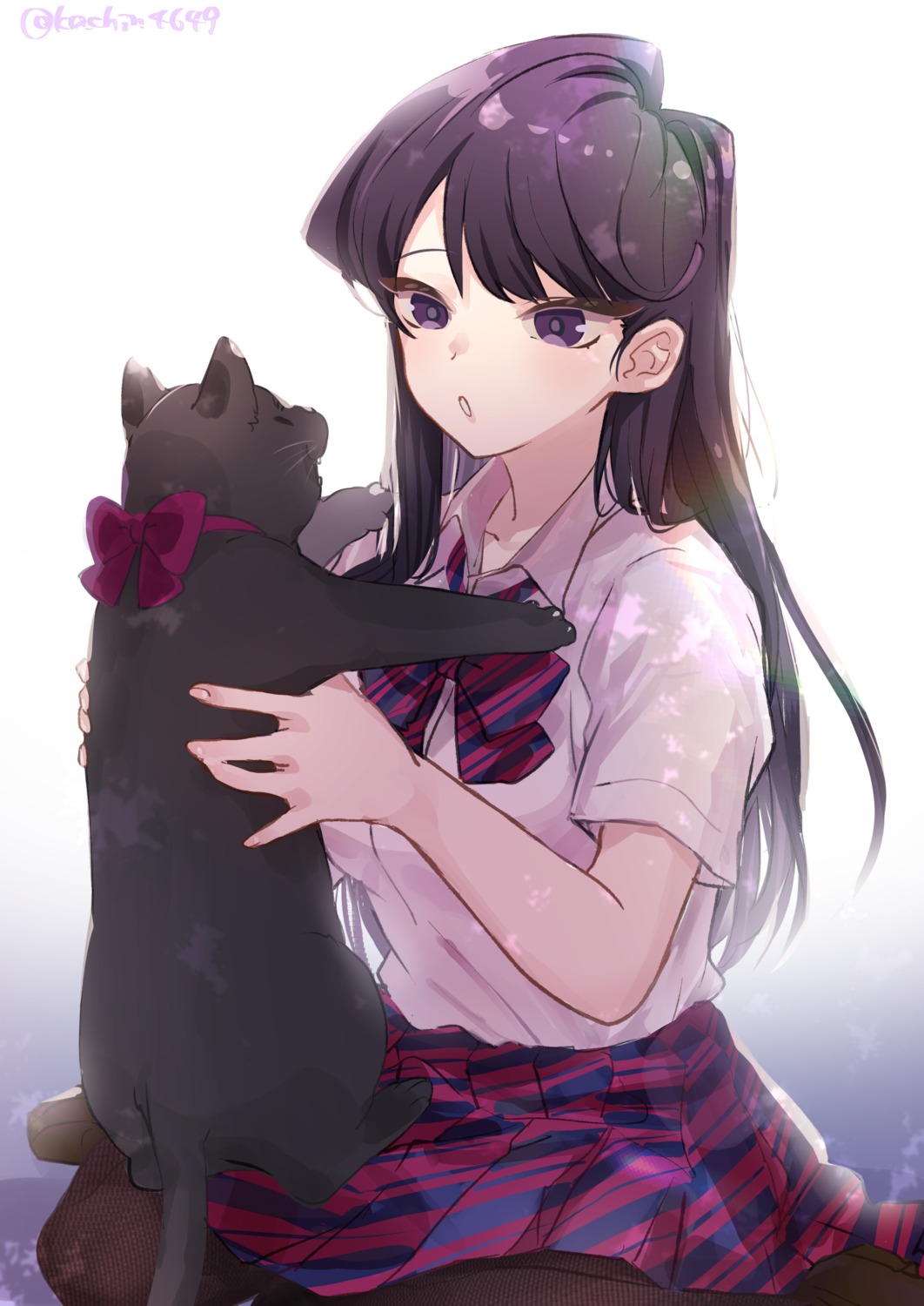 fishnets, kachin, komi-san_wa_komyushou_desu., komi_shouko, neko, pantyhose, seifuku