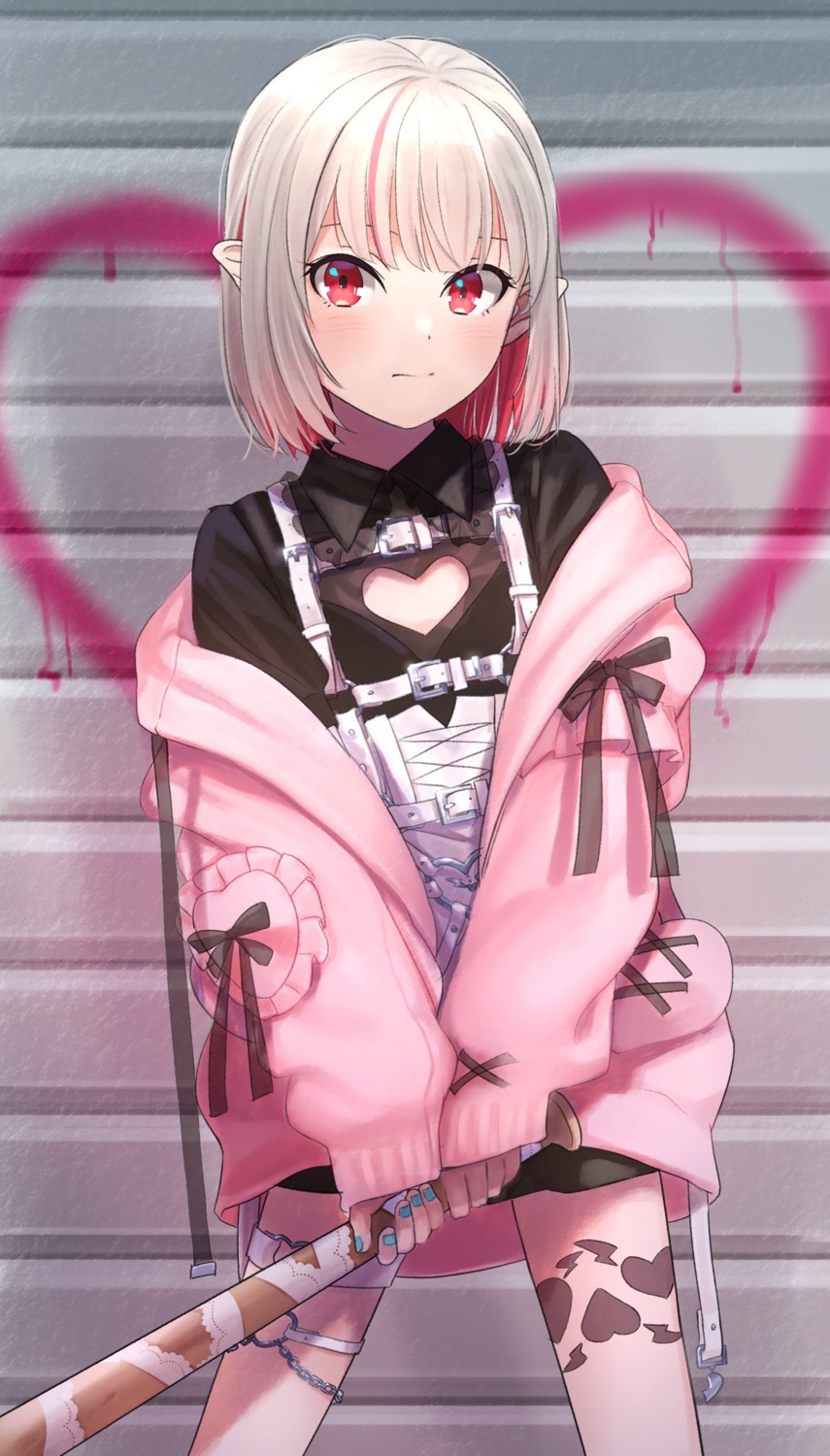 baseball, garter, makaino_ririmu, nijisanji, nijisanji_gamers, pointy_ears, sabamen, tattoo