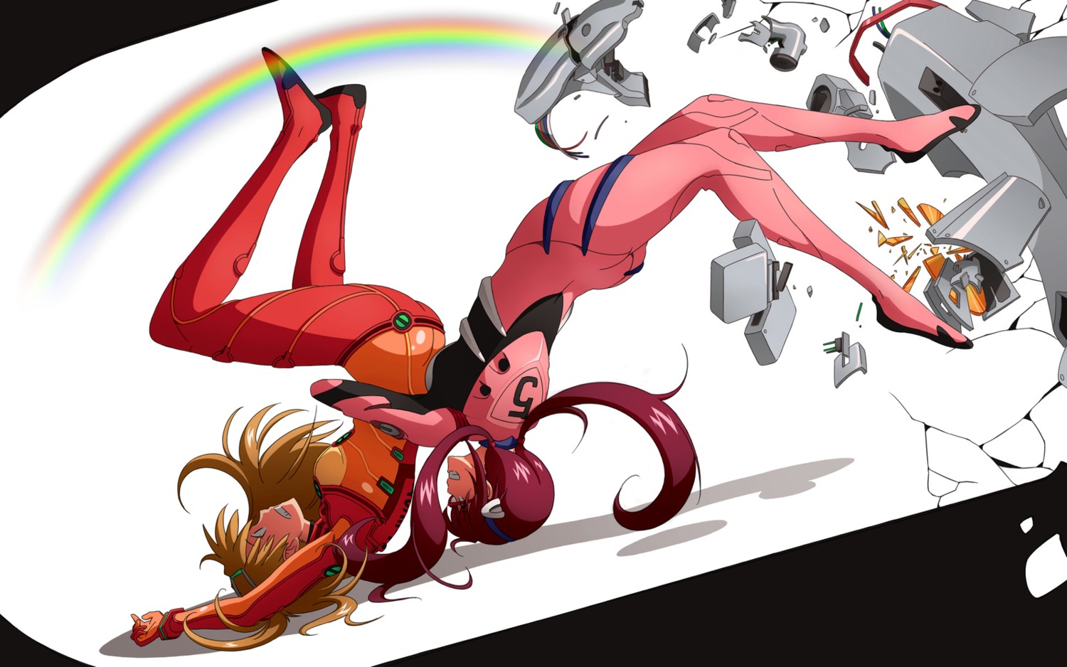 bodysuit, funiya, makinami_mari_illustrious, neon_genesis_evangelion, souryuu_asuka_langley, wallpaper