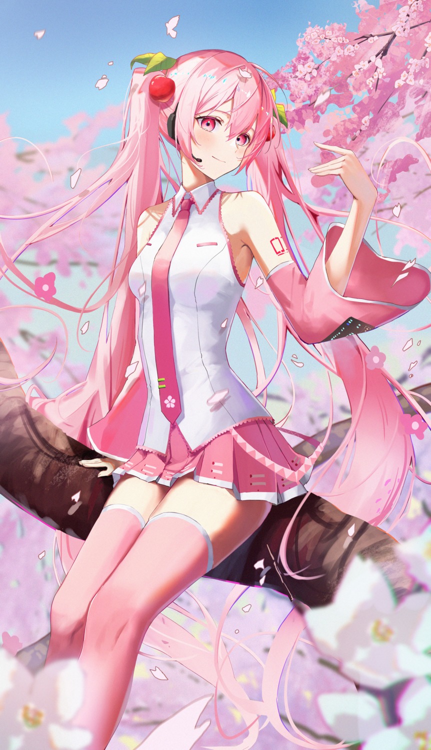 chamaru5963, hatsune_miku, headphones, sakura_miku, tattoo, thighhighs, vocaloid