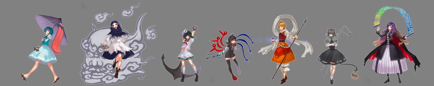 hakurei_reimu, heterochromia, hijiri_byakuren, houjuu_nue, kirisame_marisa, kochiya_sanae, kumoi_ichirin, murasa_minamitsu, nazrin, tatara_kogasa, toramaru_shou, touhou, unzan, vica