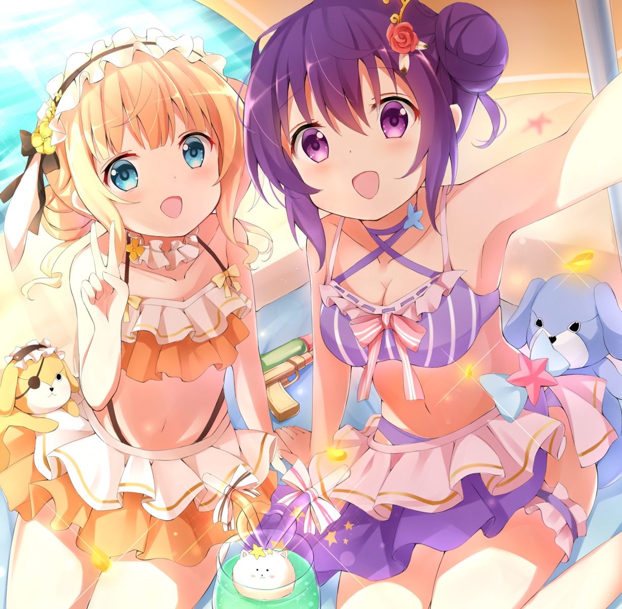 animal_ears, bikini, bunny_ears, cleavage, garter, gochuumon_wa_usagi_desu_ka?, kirima_sharo, selfie