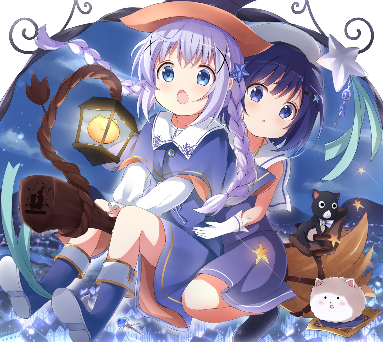 dress, fuiba_fuyu, gochuumon_wa_usagi_desu_ka?, halloween, kafuu_chino, neko, stick_jitb, tippy_(gochiusa), witch