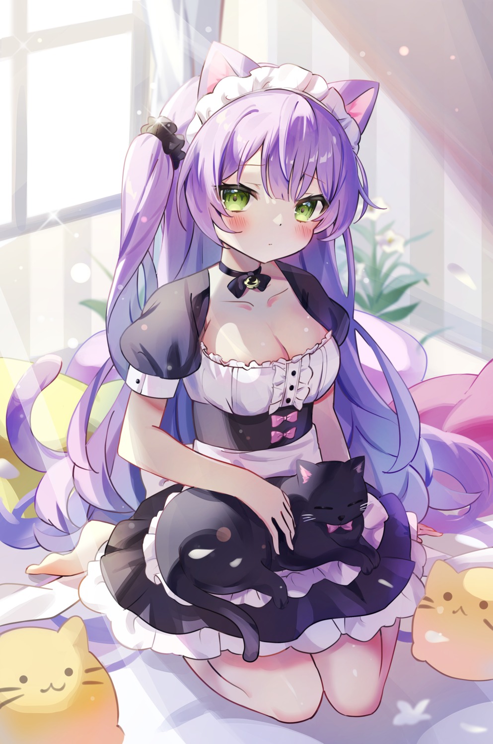 animal_ears, cleavage, fujii_shino, maid, neko, nekomimi, tail