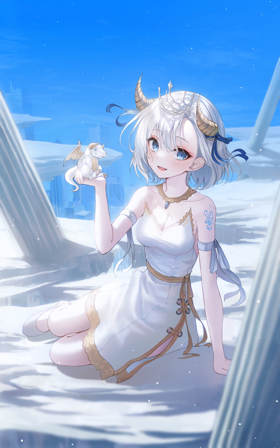 cleavage, dress, horns, kerno, tattoo