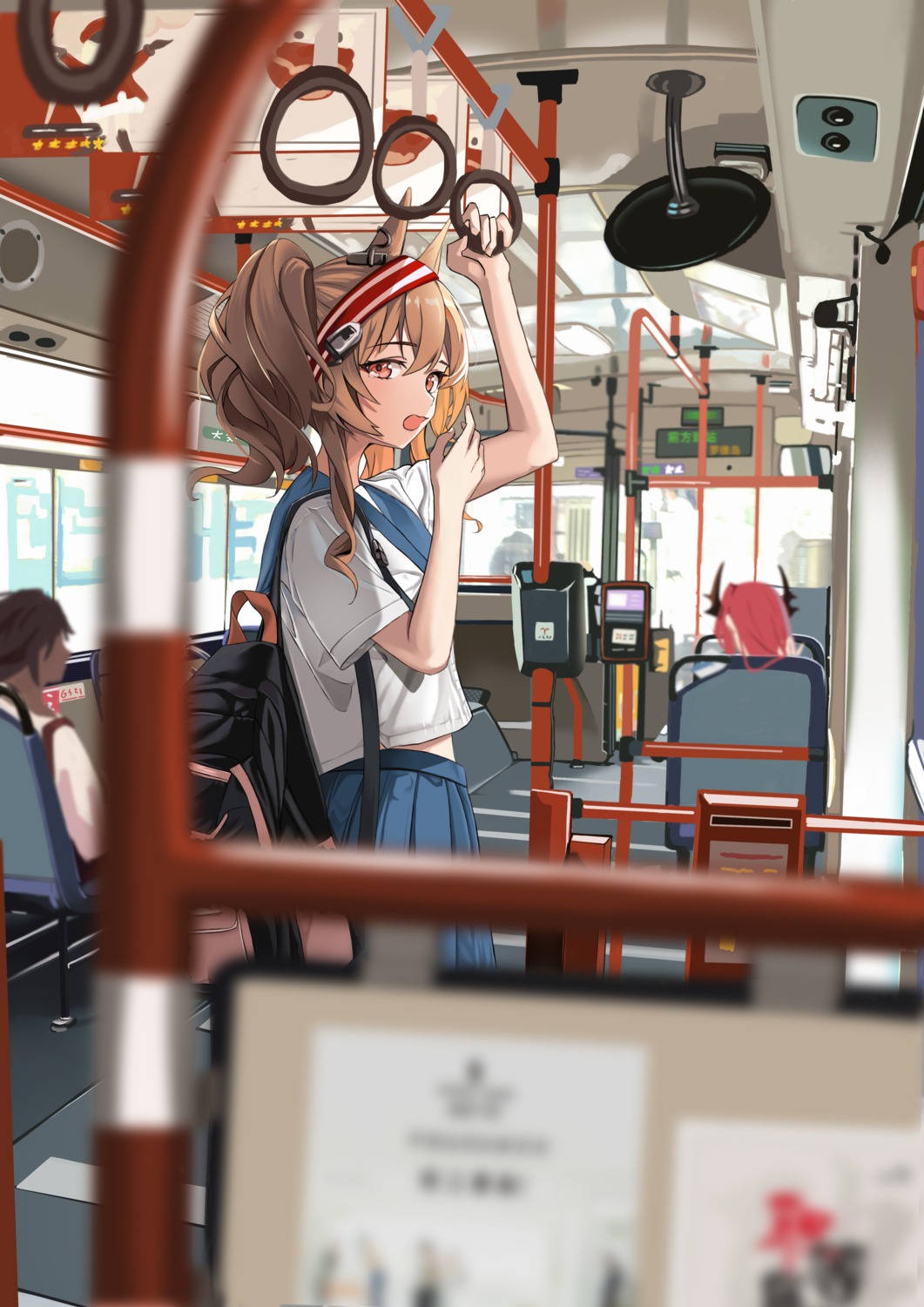 angelina_(arknights), animal_ears, arknights, auguste, horns, seifuku, surtr_(arknights)