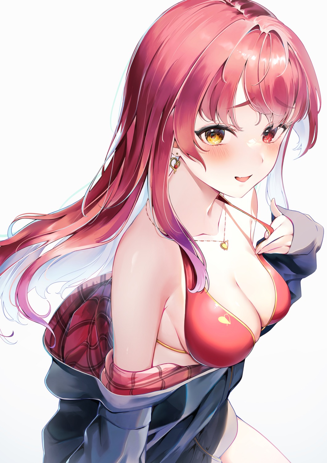 bikini_top, heterochromia, hololive, houshou_marine, miyato_miya, open_shirt, swimsuits