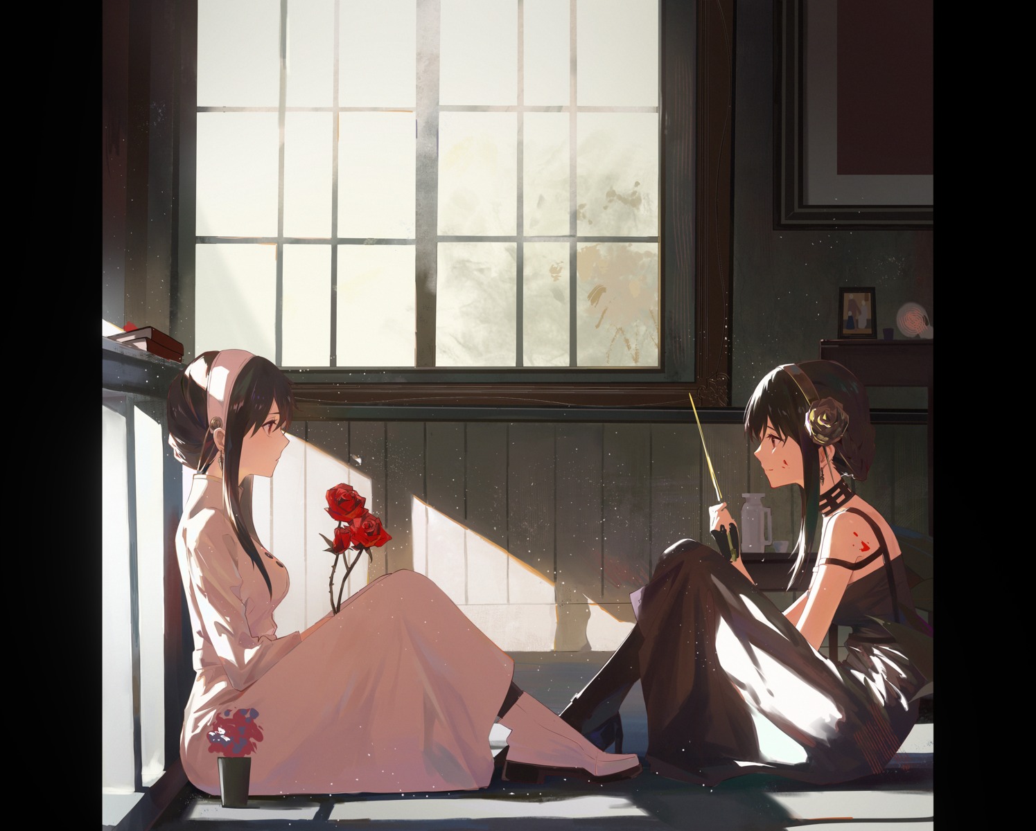 blood, dress, heels, pantyhose, spy_x_family, weapon, yor_briar, zzz_zhi_he