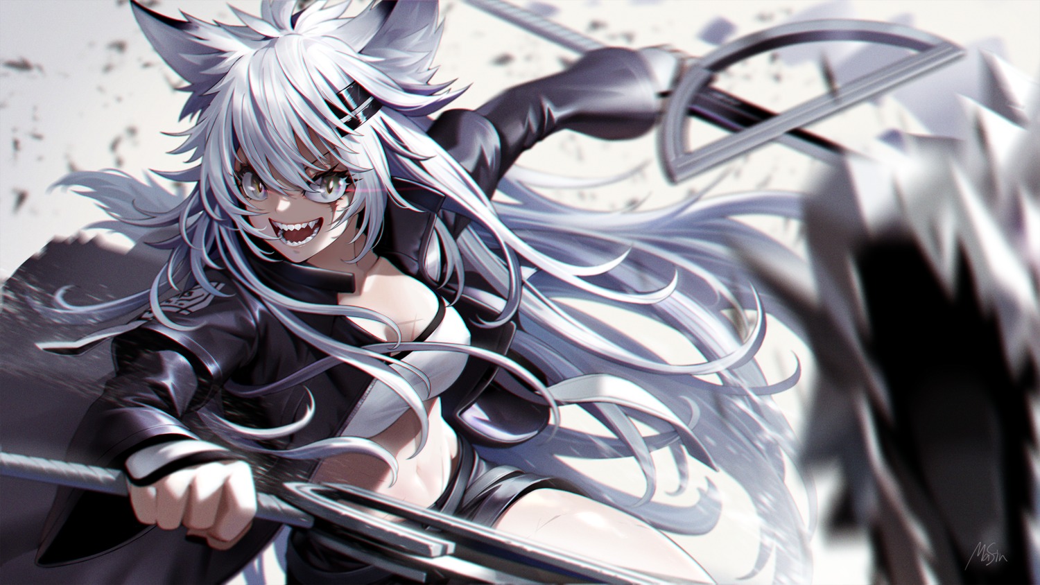 animal_ears, arknights, lappland_(arknights), masin0201, weapon
