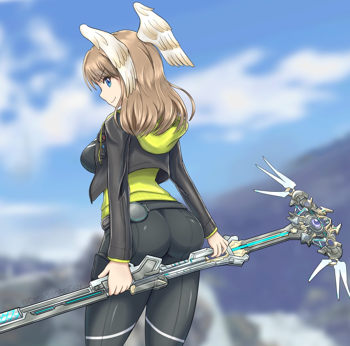 ass, canadiananiguy, eunie, weapon, wings, xenoblade_(series), xenoblade_3