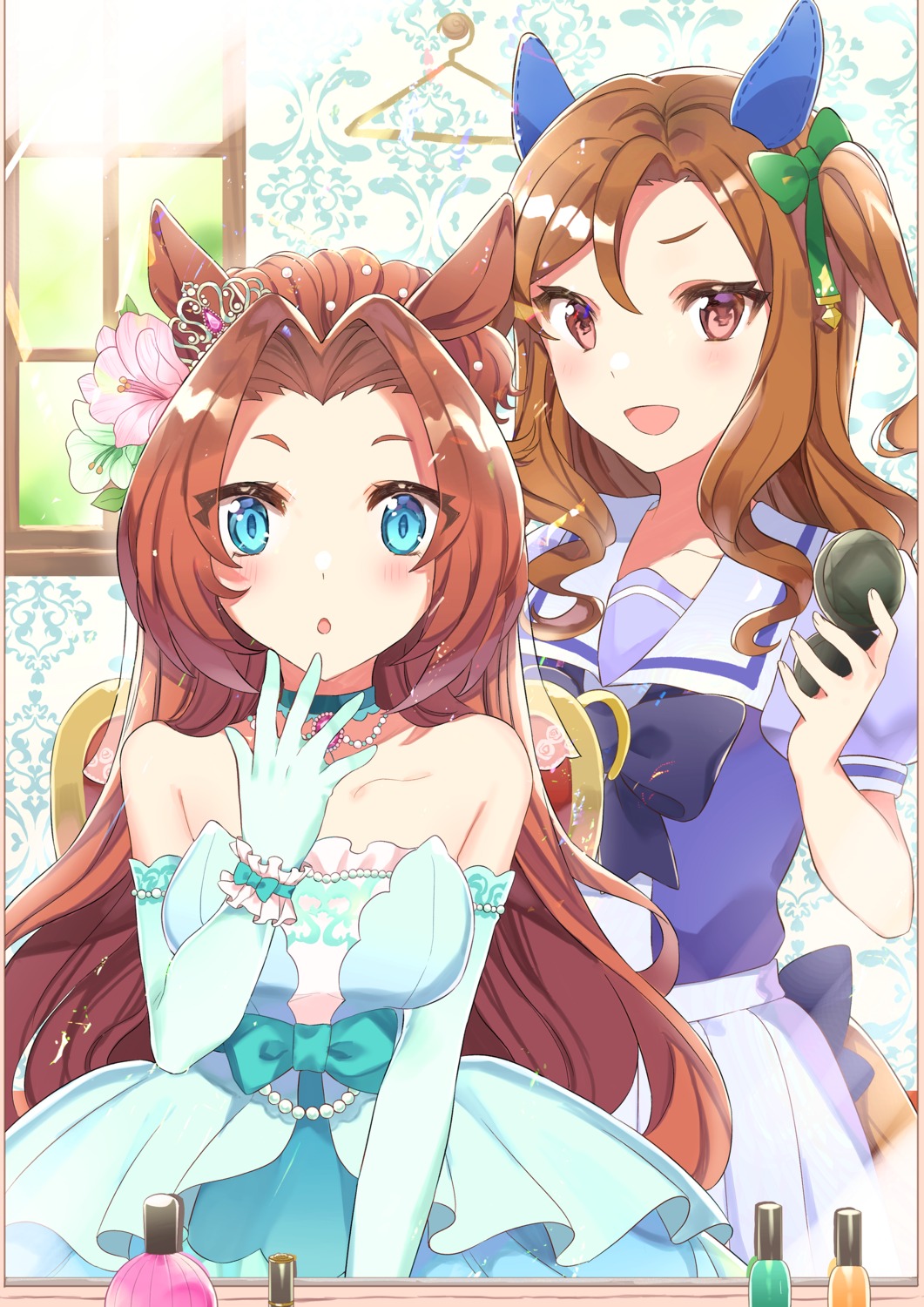 animal_ears, dress, kawakami_princess_(umamusume), king_halo_(umamusume), rin_(yukameiko), see_through, seifuku, tail, uma_musume_pretty_derby