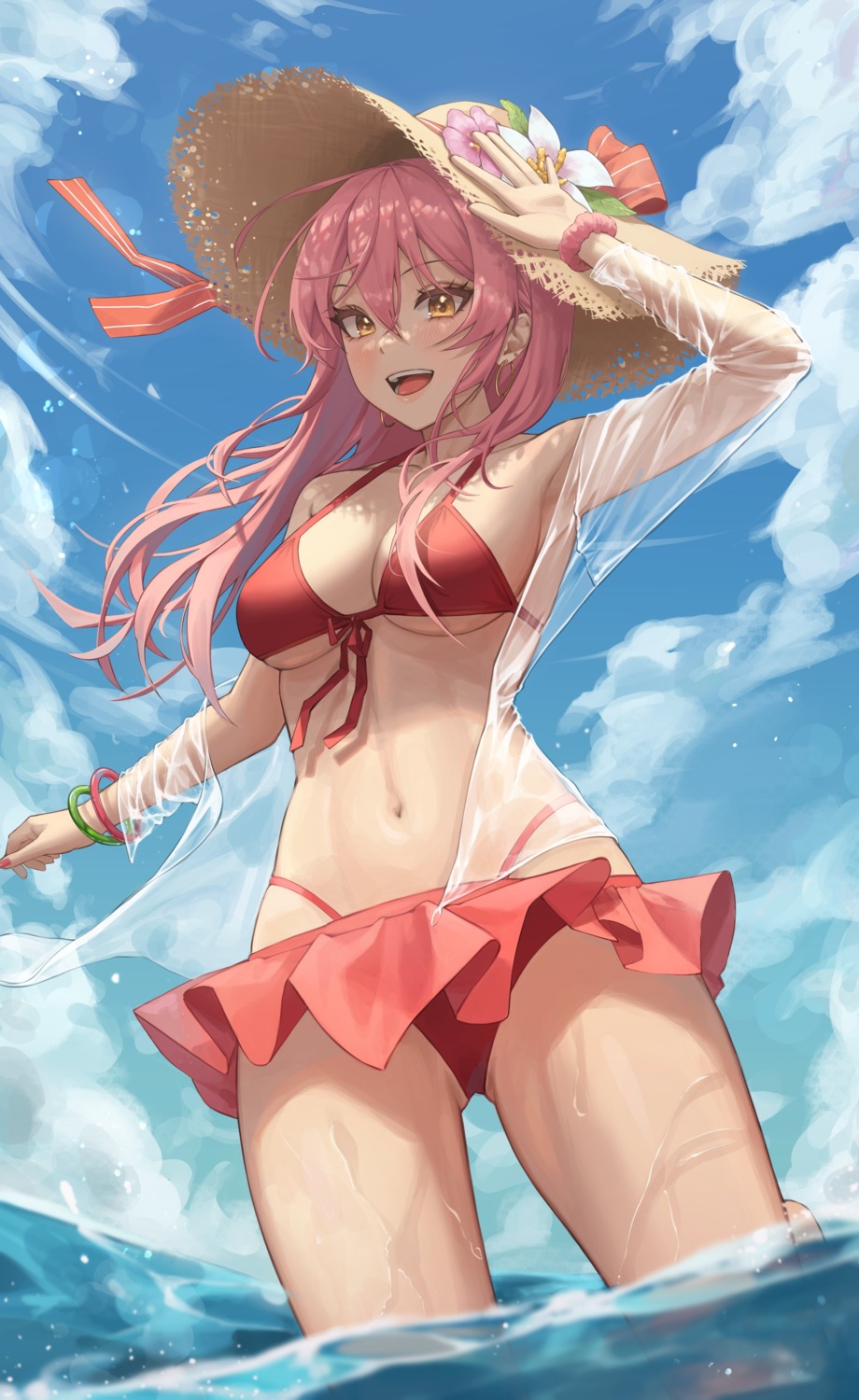 bikini, cleavage, kongsi, open_shirt, see_through, swimsuits, wet