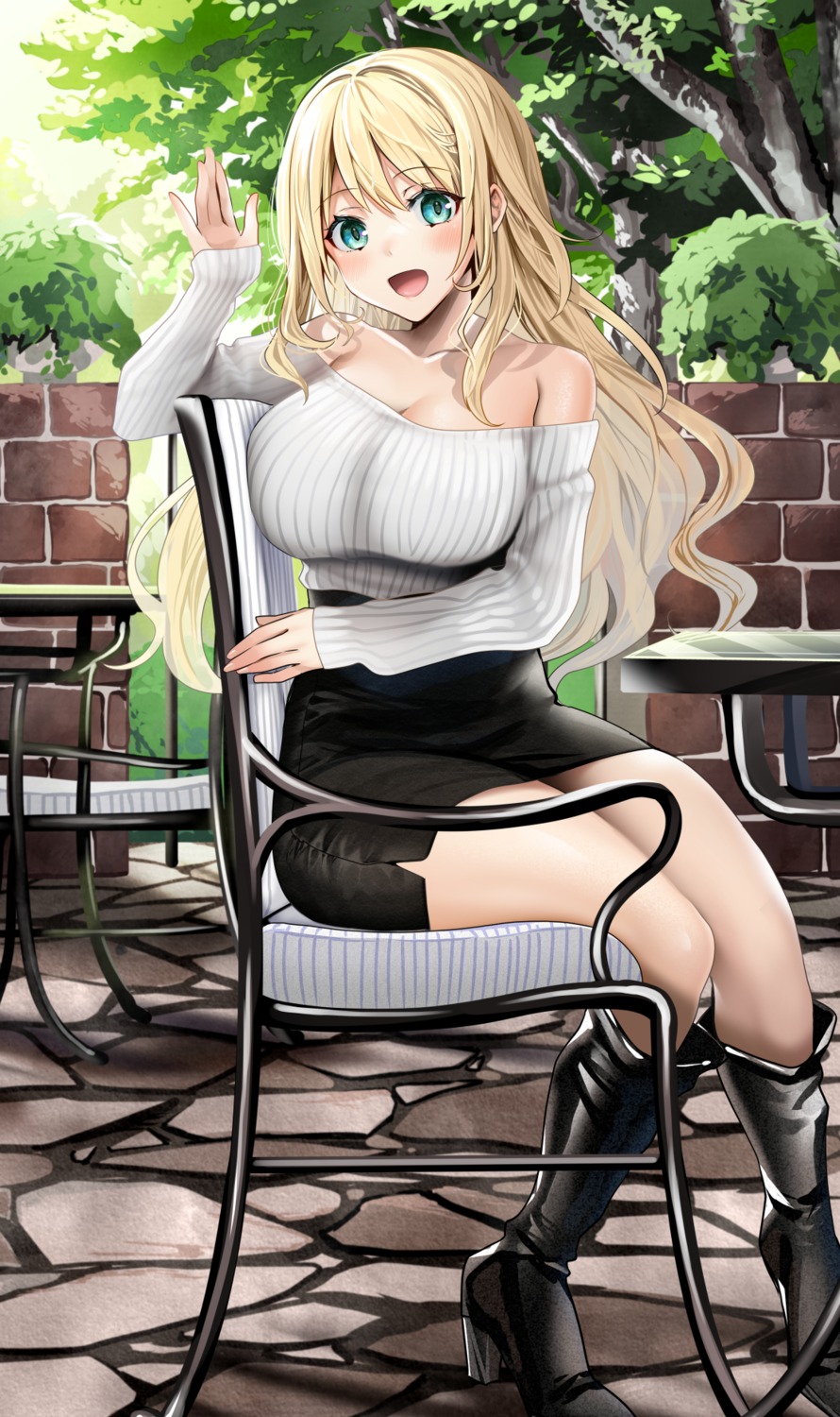 atago_(kancolle), heels, kantai_collection, no_bra, sweater, yunamaro