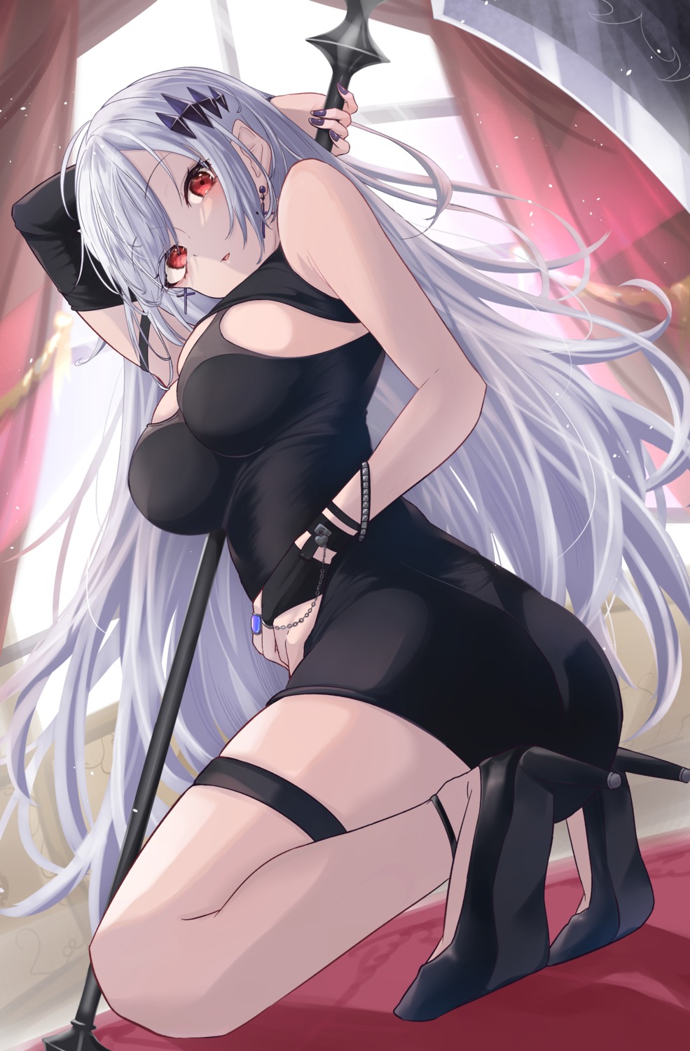 dress, garter, heels, ogura_toast, weapon