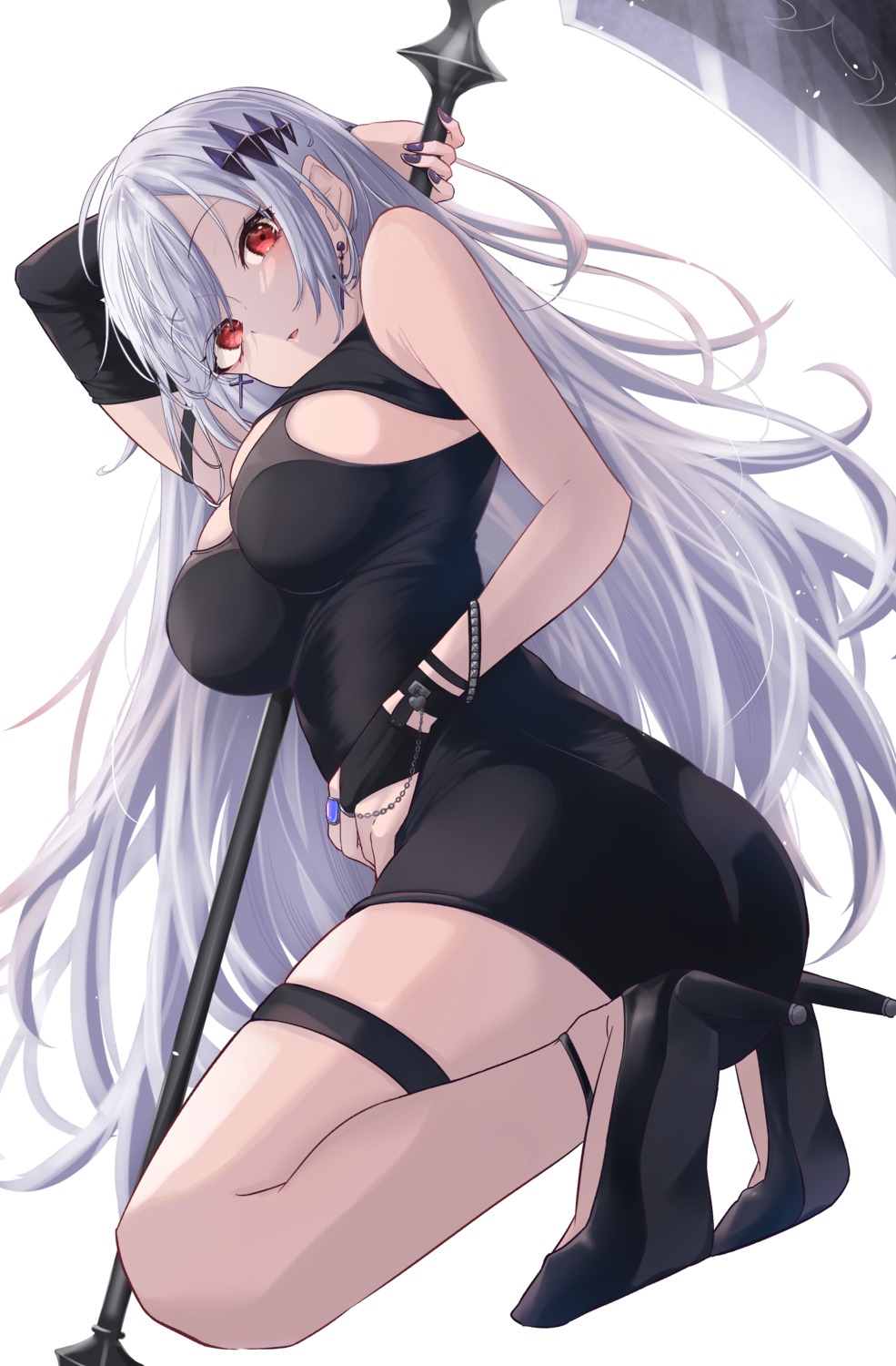 dress, garter, heels, ogura_toast, weapon