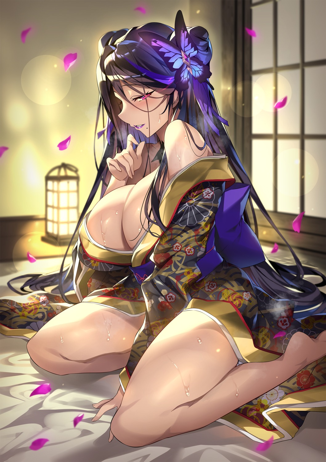 breasts, kichou-sama_wa_kokurasetai_nobunaga_sougyouki_1549, kimono, no_bra, open_shirt, senri_gan