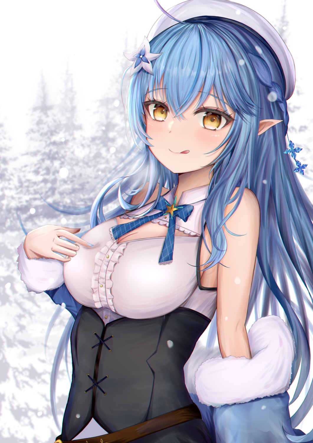 cleavage, elf, hololive, mito_soosu, pointy_ears, yukihana_lamy