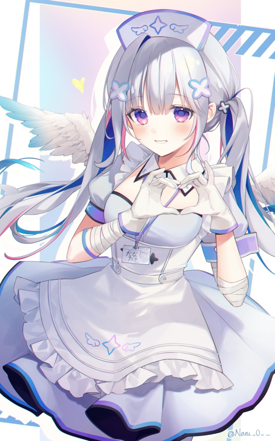 amane_kanata, bandages, hololive, naru_0, nurse, skirt_lift, wings