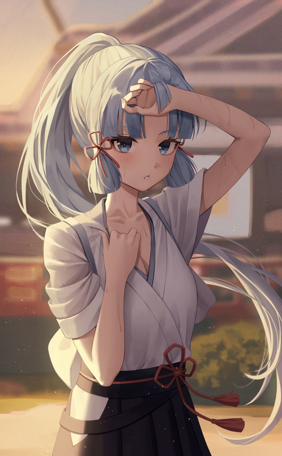cleavage, genshin_impact, japanese_clothes, kamisato_ayaka, pul_(gks569)