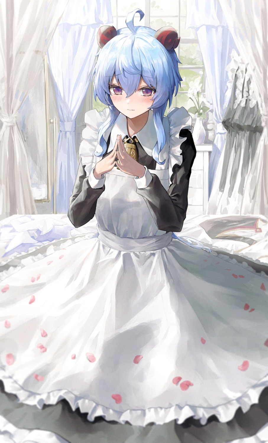 ebiri_fy, ganyu, genshin_impact, horns, maid