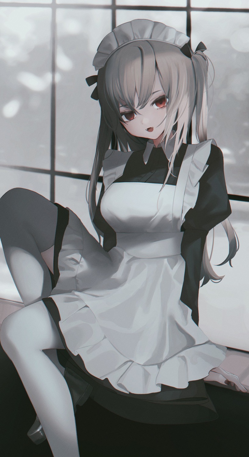 maid, migihidari_(puwako), thighhighs