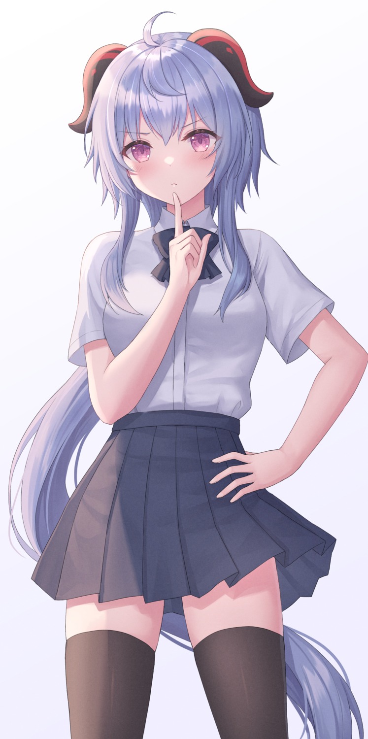 ganyu, genshin_impact, horns, seifuku, seungju_lee, thighhighs