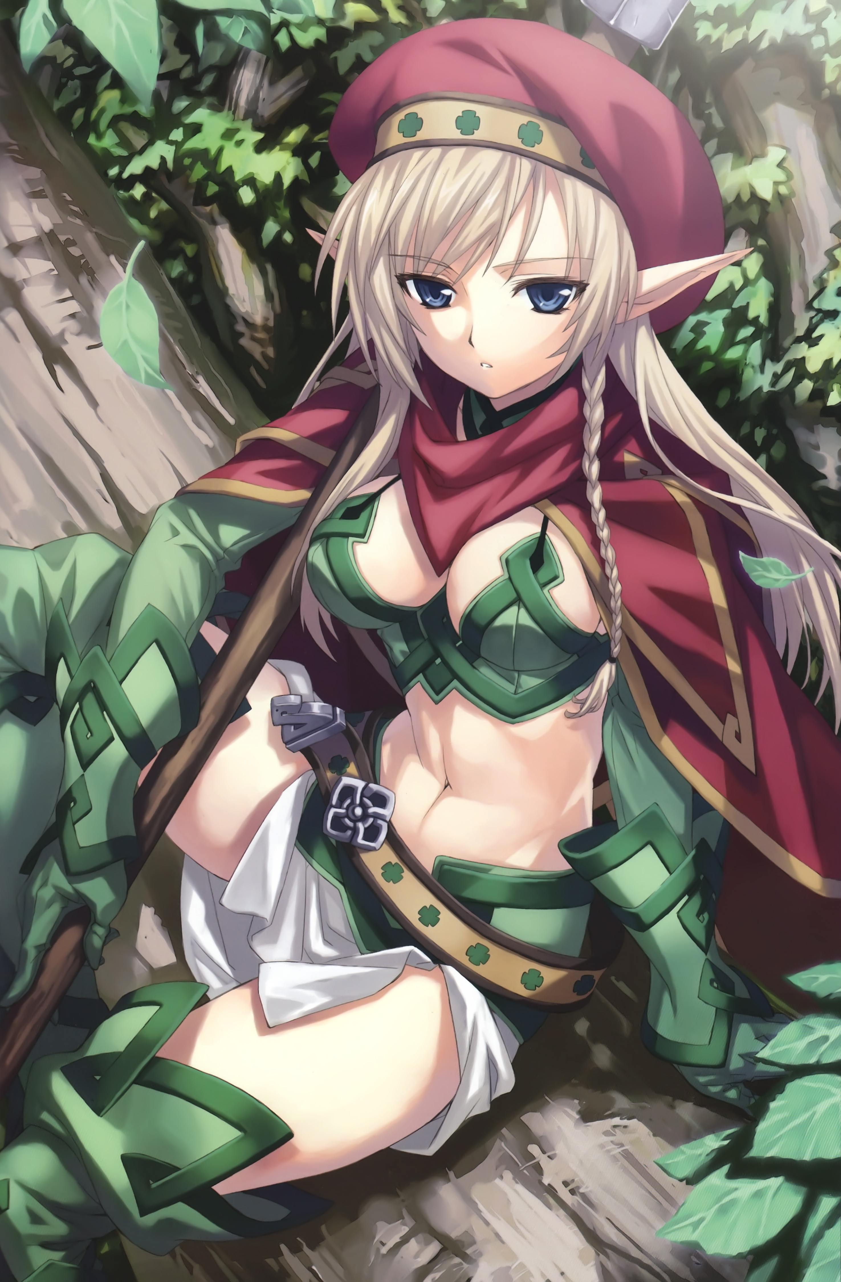 alleyne, cleavage, elf, matsuryuu, pointy_ears, queen's_blade, thighhighs
