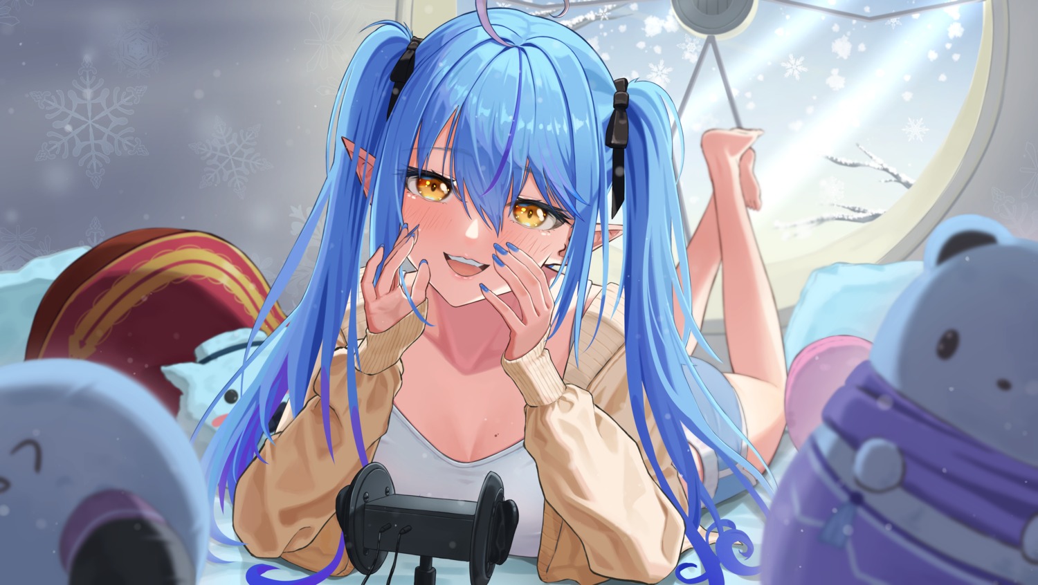 bangom_r, cleavage, elf, hololive, pointy_ears, sweater, yukihana_lamy